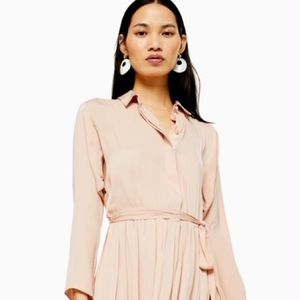 Top Shop Satin Pleat Shirt Dress
